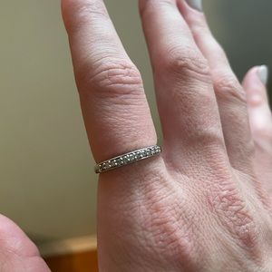 10k white gold stacker ring with diamonds, size 7.